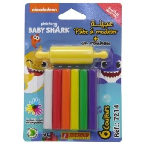 PATE A MODELER 6 COULEURS AVEC 1 ROULEAU SOUS BLISTER LICENCE BABY SHARK "TECHNO" REF: 7214