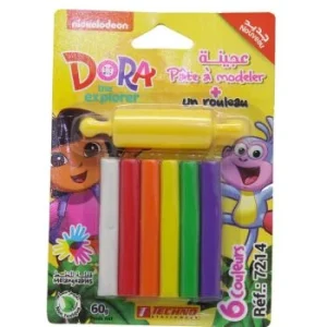 PATE A MODELER 6 COULEURS AVEC 1 ROULEAU SOUS BLISTER LICENCE DORA "TECHNO" REF: 7214