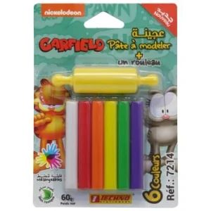 PATE A MODELER 6 COULEURS AVEC 1 ROULEAU SOUS BLISTER LICENCE GARFIELD "TECHNO" REF: 7214