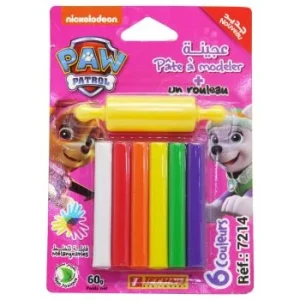 PATE A MODELER 6 COULEURS AVEC 1 ROULEAU SOUS BLISTER LICENCE PAW PATROL FILLE "TECHNO" REF: 7214
