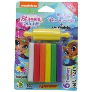 PATE A MODELER 6 COULEURS AVEC 1 ROULEAU SOUS BLISTER LICENCE SHIMMER SHINE "TECHNO" REF: 7214