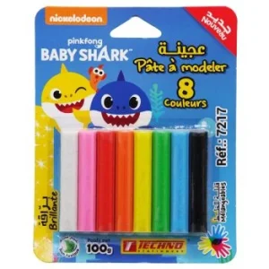 PATE A MODELER 8 COULEURS GLITTER SOUS BLISTER LICENCE BABY SHARK "TECHNO" REF: 7217