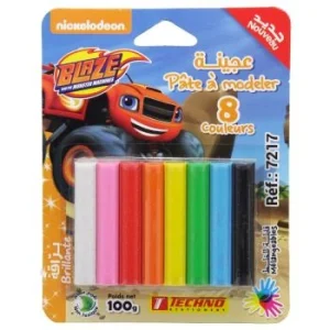 PATE A MODELER 8 COULEURS GLITTER SOUS BLISTER LICENCE BLAZE "TECHNO" REF: 7217