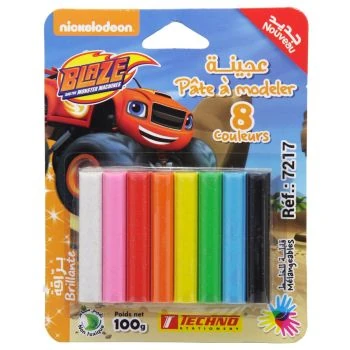 PATE A MODELER 8 COULEURS GLITTER SOUS BLISTER LICENCE BLAZE "TECHNO" REF: 7217
