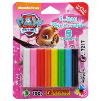 PATE A MODELER 8 COULEURS GLITTER SOUS BLISTER LICENCE PAW PATROL FILLE "TECHNO" REF: 7217