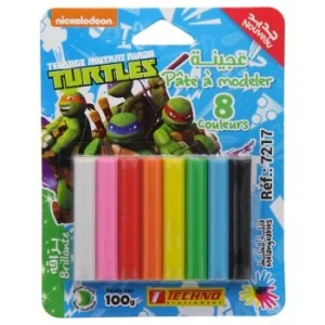 PATE A MODELER 8 COULEURS GLITTER SOUS BLISTER LICENCE TURTULES NINJA "TECHNO" REF: 7217