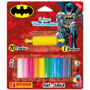 PATE A MODELER DE 10 COULEURS AVEC 1 ROULEAU LICENCE BATMAN "TECHNO" REF: 5864