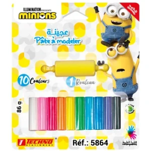 PATE A MODELER DE 10 COULEURS AVEC 1 ROULEAU LICENCE MINIONS "TECHNO" REF: 5864