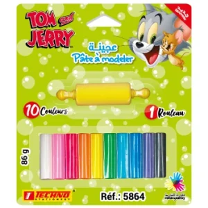 PATE A MODELER DE 10 COULEURS AVEC 1 ROULEAU LICENCE TOM & JERRY "TECHNO" REF: 5864