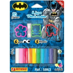 PATE A MODELER DE 10 COULEURS AVEC 3 MOULES ET 6 YEUX LICENCE BATMAN "TECHNO" REF: 5863