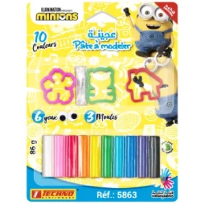 PATE A MODELER DE 10 COULEURS AVEC 3 MOULES ET 6 YEUX LICENCE MINIONS "TECHNO" REF: 5863