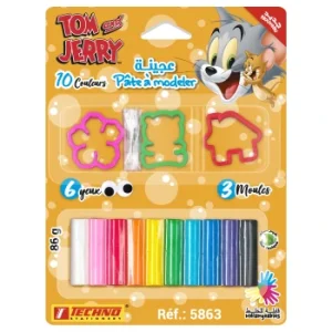 PATE A MODELER DE 10 COULEURS AVEC 3 MOULES ET 6 YEUX LICENCE TOM AND JERRY "TECHNO" REF: 5863