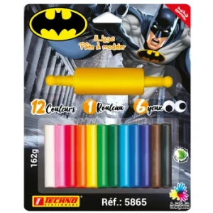 PATE A MODELER DE 12 COULEURS AVEC 1 ROULEAU ET 6 YEUX LICENCE BATMAN "TECHNO" REF: 5865