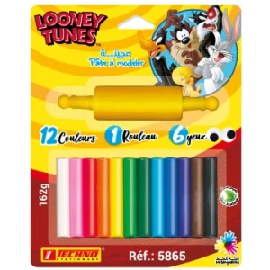 PATE A MODELER DE 12 COULEURS AVEC 1 ROULEAU ET 6 YEUX LICENCE LOONY TUNES "TECHNO" REF: 5865