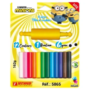 PATE A MODELER DE 12 COULEURS AVEC 1 ROULEAU ET 6 YEUX LICENCE MINIONS "TECHNO" REF: 5865