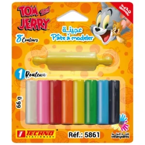 PATE A MODELER DE 8 COULEURS AVEC 1 ROULEAU LICENCE TOM AND JERRY "TECHNO" REF: 5861
