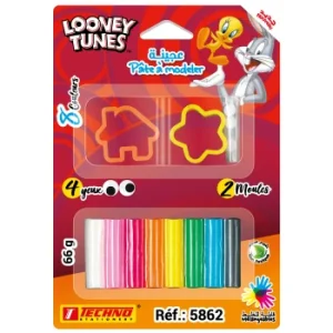 PATE A MODELER DE 8 COULEURS AVEC 2 MOULES LICENCE LOONEY TUNES "TECHNO" REF: 5862