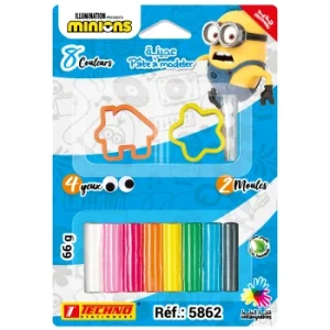 PATE A MODELER DE 8 COULEURS AVEC 2 MOULES LICENCE MINIONS "TECHNO" REF: 5862