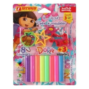 PATE A MODELER S.CARTE 8 COULEURS NEON AVEC 3 MOULES DORA "TECHNO" REF: 4694
