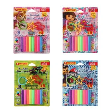PATE A MODELER S.CARTE 8 COULEURS NEON AVEC 3 MOULES LICENCE "TECHNO" REF: 4694