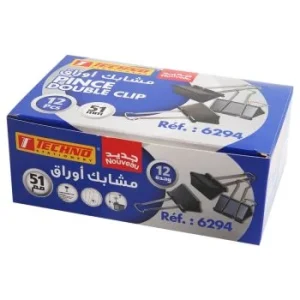 PINCE DOUBLE CLIP 51 mm BOITE 12 PCS "TECHNO" REF: 6294