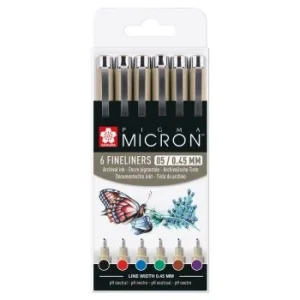 SET DE 6 FINELINERS COULEUR PIGMA MICRON 05-0.45mm "SAKURA" REF: POXSDK056A