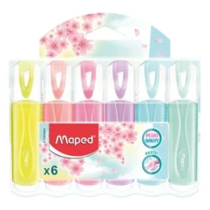 SURLIGNEUR COULEUR PASTEL POCHETTE DE 6 COULEURS "MAPED" REF: 742558