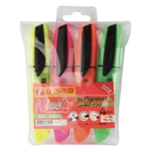 SURLIGNEUR FLUORESCENT NICETY POCHETTE DE 4 COULEURS "TECHNO" REF: 6404