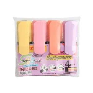 SURLIGNEUR PASTEL MINI SHOW POCHETTE 4 COULEURS "TECHNO" REF: 6402